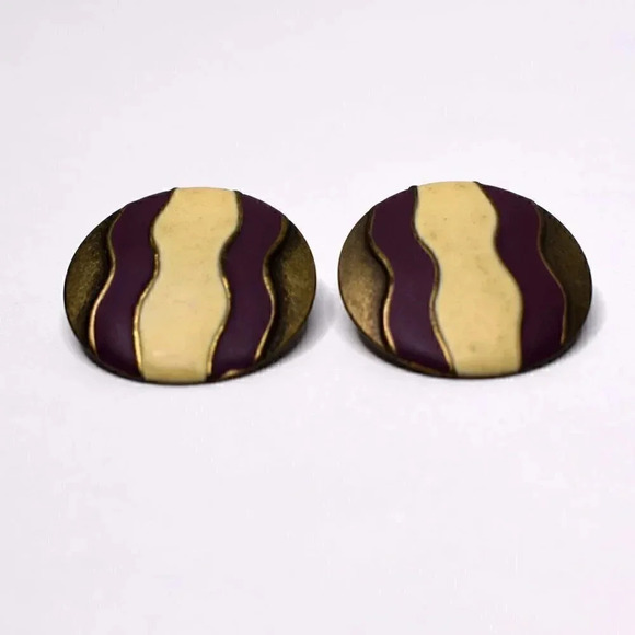 VINTAGE 70s 80s WAVY PURPLE & WHITE CIRCLE… - Picture 2 of 2